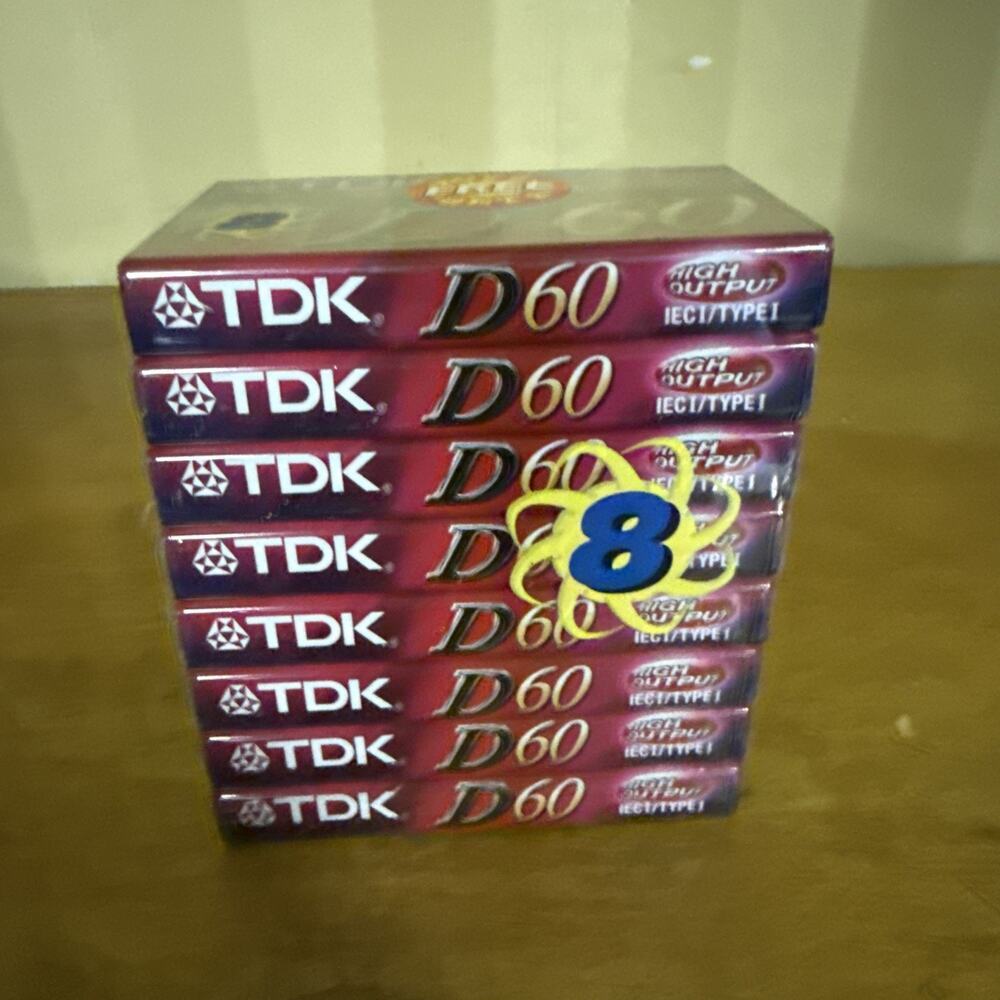 TDK D60 Audio Cassette Pack of 8 High Output IEC 1/Type 1 NEW Sealed